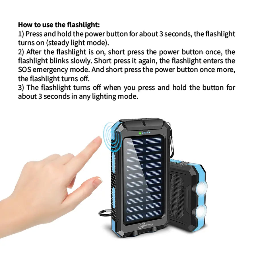 10000Mah Solar Portable Charger Power Bank, Dual USB Output Port Phone Charger for Iphone Android Devices, Waterproof External Battery Pack with Flashlight, Compass & Carabiner, Smartphone Charging Accessories Ofertas Black Friday 40000 Mah