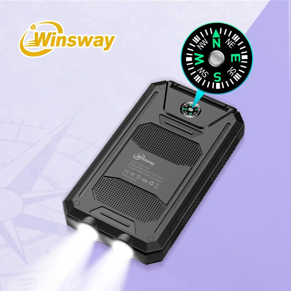 10000Mah Solar Portable Charger Power Bank, Dual USB Output Port Phone Charger for Iphone Android Devices, Waterproof External Battery Pack with Flashlight, Compass & Carabiner, Smartphone Charging Accessories Ofertas Black Friday 40000 Mah
