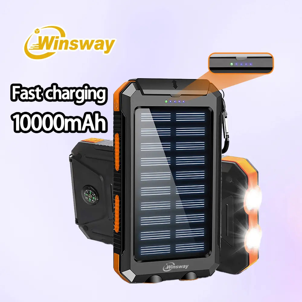 10000Mah Solar Portable Charger Power Bank, Dual USB Output Port Phone Charger for Iphone Android Devices, Waterproof External Battery Pack with Flashlight, Compass & Carabiner, Smartphone Charging Accessories Ofertas Black Friday 40000 Mah